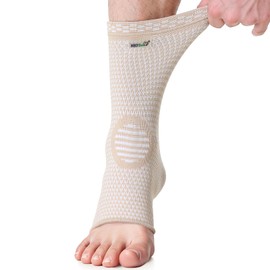 Neotech Care Ankle Support Sleeve - Bamboo Fiber Knitted Fabric - Light, Elastic & Breathable - Medium Compression - Right or Left Foot, Men, Women (Beige Colour, Size XS, 1 Unit)
