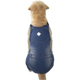 HQREA Dog Overalls for Large Dogs Fashion Cute Dog Jeans Jumpsuit Puppy Jeans Apparel Classic Vintage Washed Dog Denim Shirts & Dog Pant Sets Pets Outfits for Cold Weather Dog Jacket Onesie (Blue)