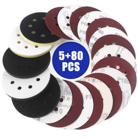 85 Pack Orbital Sander Interface Pads Hook and Loop - Upgraded Foam Sanding Pads with 5 Inch 8 Holes Soft & Hard Sponge Cushion - Surfprep Sander Backing Pad Sandpaper for Flexibility & Balancing