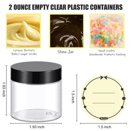 TUZAZO 2 Oz Plastic Container Jars with Lids BPA Free, Empty Round Clear Cosmetic Containers Plastic Slime Jars for Lotion, Cream, Ointments, Samples, Makeup, Travel Storage (12 Pack)
