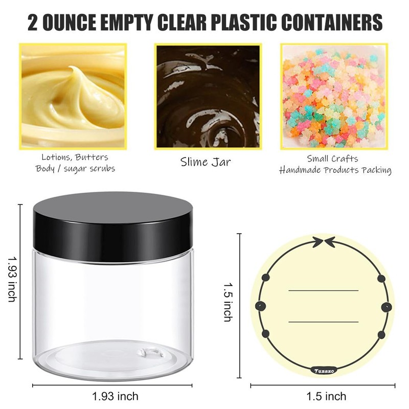 TUZAZO 2 Oz Plastic Container Jars with Lids BPA Free,