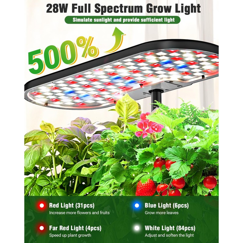 Hydroponics Growing System Kit, 16 Pods Indoor Garden with 28W