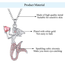 DOKIA Mermaid Necklace for Girls - Pink Cubic Zirconia Mermaid Pendant Girls Necklaces, Girls Jewellery Gifts Birthday Christmas, Kids Neckalce Jewellery for Girls Daughter Granddaughter