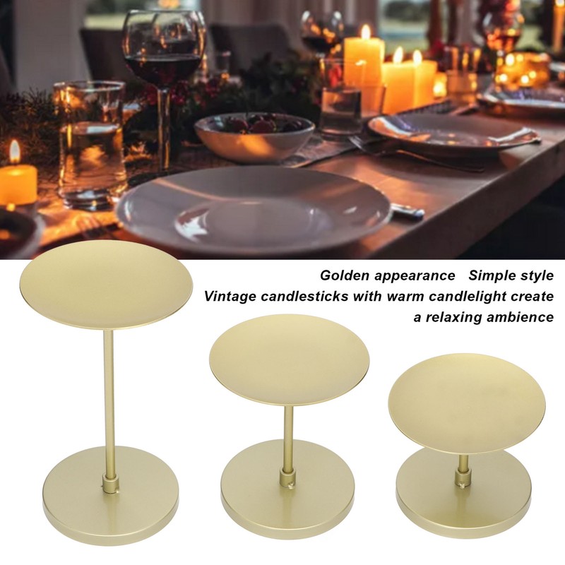 Gold Pillar Candle Holder Double Sided Use Rust Prevention Iron