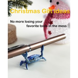 BlingTrail Crab Pen Holder For Desk Cute, Cute Makeup Brush Holder, Single Fountain Pen Holder For Desk, Cute Vanity Accessories Gift For Woman Who Have Everything, 2024 Upgrade Well Balanced, Blue