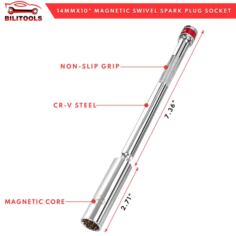 BILITOOLS 14mm Magnetic Spark Plug Socket Swivel Thin Wall Spark