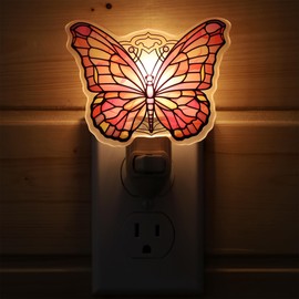 VOUWOWOX Stained Glass Butterfly Night Light Pink Butterfly Plug in Wall Bathroom Hallway Warm Spring Home Decoration Gift Girls Manual Switch NLA-1001