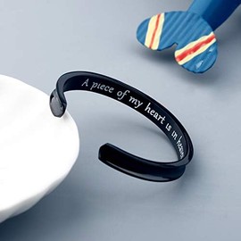 Memorial Jewelry Hair Tie Grooved Cuff Bangle Bracelet A Piece of My Heart is In Heaven In Memory Of Loved One Sympathy Gift