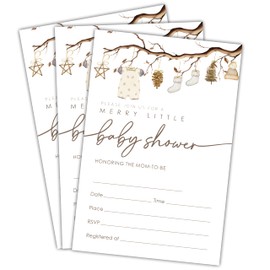 NYCTUG Merry Little Baby Shower Invitations - 25 Winter Baby Clothes Invites With Envelopes For Gender Reveal, Baby Announcement, New Born Baby Party Favor & Supplies - B01