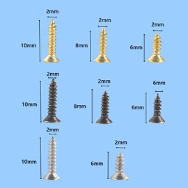 HVDHYY M2 Small Screws Set, Wood Screws Self-Tapping Screws 6 mm 8 mm 10 mm Flat Head Screws for DIY Project, Repair 1200 Pieces Golden Silver Black