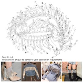 Cadena de borlas de diamantes de imitación, aplique de novia con flecos de diamantes brillantes de 36 pulgadas para vestido de boda, accesorios de decoración de cinturón de ropa(Plata)