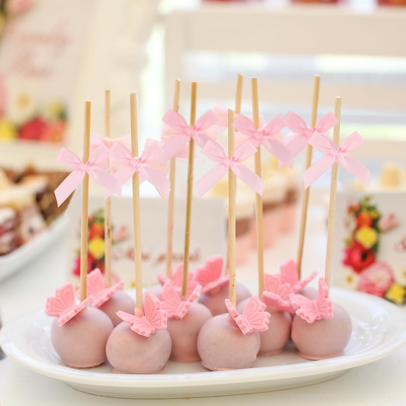 50 Pcs Mini Pink Satin Ribbon Bows,1.97 Inch Small Satin