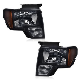 PIT66 Headlight Assembly Compatible with Ford F150 2009 2010 2011 2012 2013 2014 2015 2016 2017 2018 2019 Halogen Headlamps Front Lights Black Housing