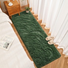 DweIke Soft Bedside Rug for Bedroom, 2x6 ft Plush Fluffy Carpets, Deep-Green Living Room Rugs for Girls Kids Room Nursery Home Decor, Non-Slip Plush Indoor Floor Rug, 2x6 Feet Deep-Green