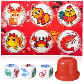 pldnhzua BAU Cua Ca Cop Dice Game Set – Vietnamese Lunar New Year Party Game with 15.7 x 23.6 in Non‑Slip Mat, Dice Shaker Cup & 3 Dice (Fish Shrimp Crab Rooster Gourd Deer)