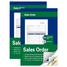 Sales Order Books,50 Sets,5-7/16 x 8-7/16 Inches,3-Part,Carbonless Copies of Receipt Books,White/Canary/Pink,2 Books