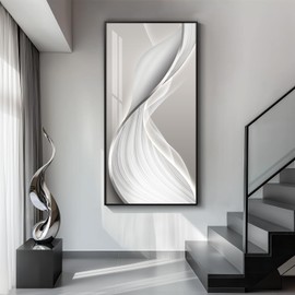 Large Framed Modern Abstract Vertical Wall Art for Living Room, Bright Style Luxury Prints Paintings Artwork for Walls, Minimalist Silver Gray Pictures for Hallway Entryway Foyer Stair Office Wall Decor 30x60 In