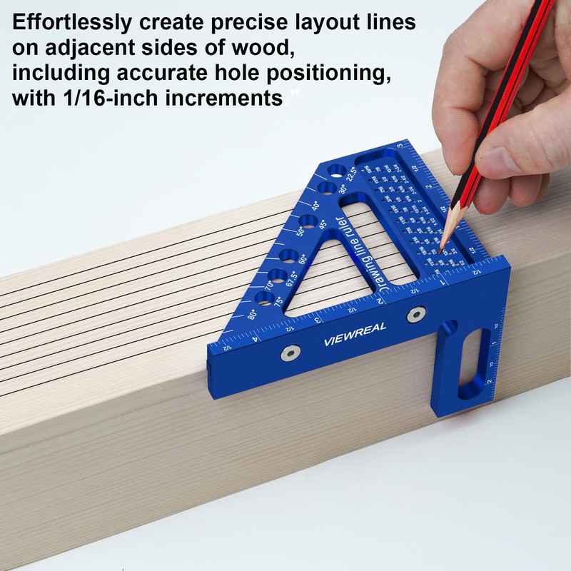 3D Multi-Angle Aluminum Alloy Woodworking Square Ruler, 22.5-90 Degree Protractor,