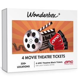 WONDERBOX – AMC Movie Theatres Tickets Bundle - 4 Black Tickets – Original Gift Idea - Experience Gift - 550 Locations in The US