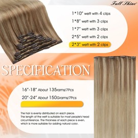 Full Shine Clip in Hair Extensions Human Hair Color 10/16/16 Balayage Blonde Hair Extensions Golden Brown Fading to Dirty Blonde Human Hair Extensions Clip ins 18 Inch 7 Pieces 105G