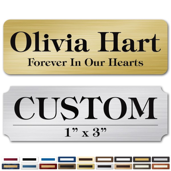 Engraved Name Plate, Personalized Name Plaque - 1x3 inch, 18 Colors,4 Corner Styles, 12 Fonts Styles, 5 Mounting Options - Made by My Sign Center, USA