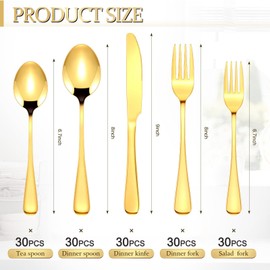 Dandat 150 Pcs Gold Silverware Set Stainless Steel Set with Dinner Forks Knife Spoon Dessert Forks Steak Knives Cutlery Flatware for 30 Guest Wedding Dinner Party Restaurant Home Holiday Party