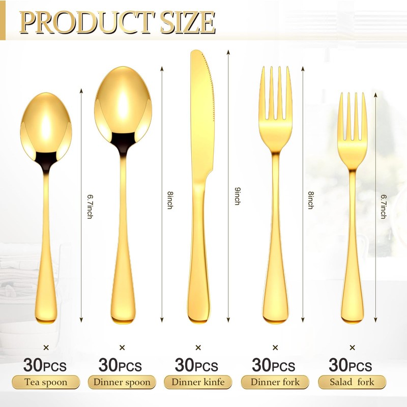 Dandat 150 Pcs Gold Silverware Set Stainless Steel Set with