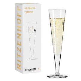 RITZENHOFF 1071035 Champagne Glass 200 ml - Goldnacht Series No. 35 - Heart Motif with Real Gold - Made in Germany