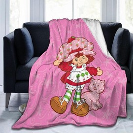 Strawberry Shortcake Pattern Custard Cartoon Movies Plush Blanket, Soft Flannel Blanket, - Colour: 30"x40"