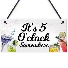 Funny Bar Signs 5 O Clock Somewhere Home Bar Sign Garden Pub Sign Alcohol Gift