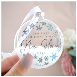 First Christmas In Our New Home 2024 Bauble. Navy Blue Modern Snowflake Xmas Ornament. Hanging Keepsake Decoration. Housewarming Gift for Him or Her