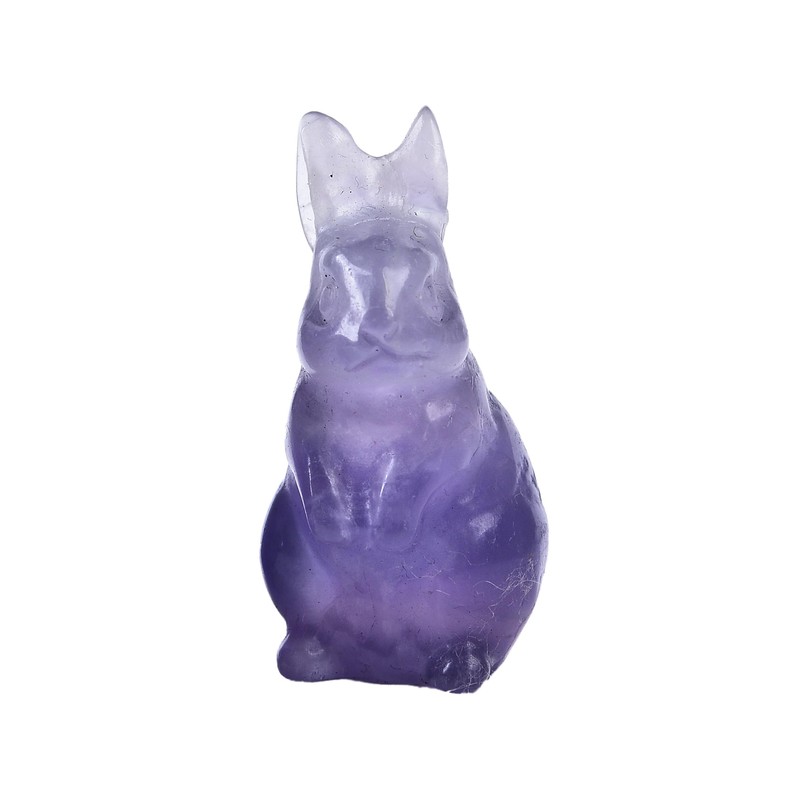 AMOYSTONE Stone Rabbit Figurines Purple Fluorite Bunny Crystal Statue Decor