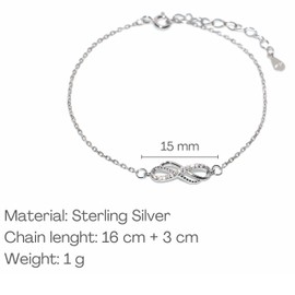 Raffici Silver Bracelet Double Infinity 925 Sterling Silver Bracelets for Women Jewellery Ladies Love Heart Bracelet Valentine's Day Mother's Day Gifts for Her Wife Mum