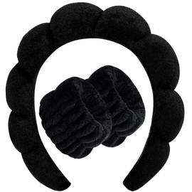 3 PCS Sponge Spa Headband for Women, Black Makeup Headband and Write Washband Set Skincare Headbands for Face Washing, Shower, Makeup Remova