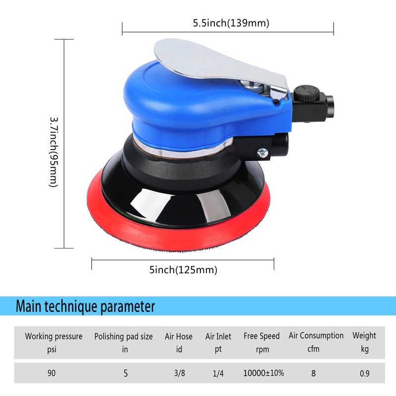 Air Random Orbital Sander 5-inch Dual Action Pneumatic Orbit Orbit