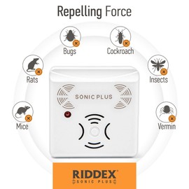 Riddex Sonic Plus Ultrasonic Pest Repeller, Plugs in with extra Outlets Indoor Use - Insect Repellent - Bug Repellents for Home Defense - Protect Against Rodents & Insects, Chemical Free(9 Pack White)