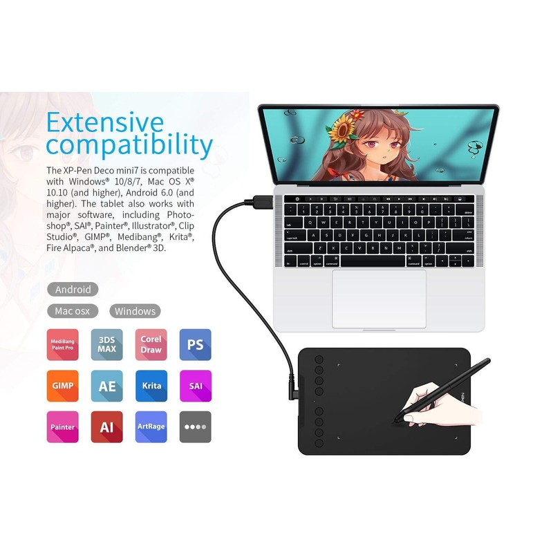 XP-PEN Deco mini7 7" Portable Graphic Drawing Tablet with Passive