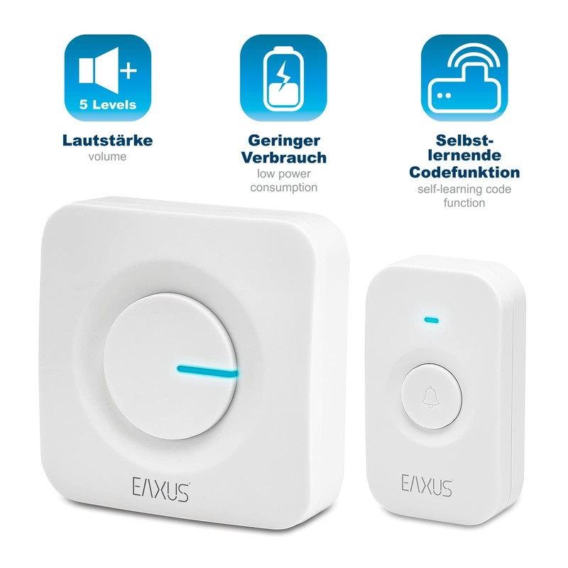 Eaxus® Wireless Doorbell, 52 Melodies, LED Display, IP56 Waterproof, for