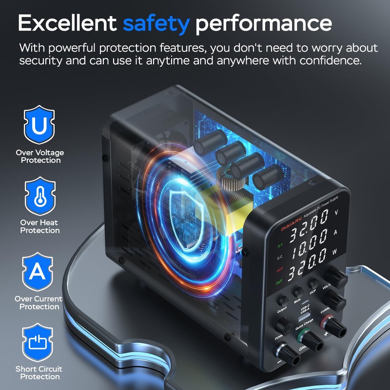 DC Power Supply Variable, 32V 10A Adjustable Switching Regulated DC