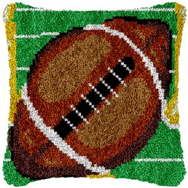 Latch Hook Kits Pillow Rugby Sport American Football Crochet Yarn Pre-Printed Cushion DIY Embroidery Needlework Rug Pillowcase Hook and Latch Kit Christmas Sofa Decoration 43x43cm
