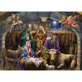 Vermont Christmas Company Box of 'In the Manger' Christmas Cards - 15 Cards & 16 Foil Envelopes