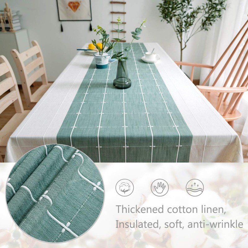JaeMoose Solid Rectangular Cotton Linen Tablecloth with Tassels for Kitchen