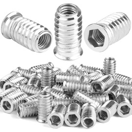 Pack of 40 Screw Nuts M8 x 25 mm, Hex Hexagon Socket Thread Insert Wood, Screw-In Sleeves Made of Galvanised Steel Zinc Alloy Screw Sleeve Thread Insert M8 for Wooden Furniture