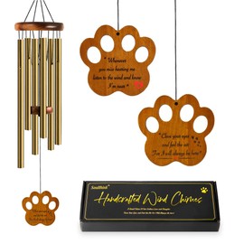 SoulThink Dog Memorial Gifts for Loss of Dog - Loving Pet Memorial Wind Chimes, Dog Bereavement Gifts with Memorial Poem Gift Cards for The Passing of Dogs and Cats (Sunset Gold)