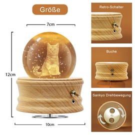 BUOTAU Crystal Ball Music Box, 360° Rotating Wooden Music Box with Light, Birthday Gift, Projection Function with Lighting, LED Moon Lamp, Valentine's Day Gift, Anniversary