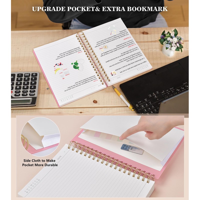 Pink Spiral Notebook Journal,360 Pages College Ruled Notebook, Lined Thick