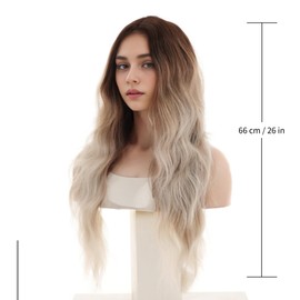 LICATEAT Long Curly Deep wavy Lace Front Wigs for Women,Synthetic u part Body Wave Wigs 26inch (Gray)