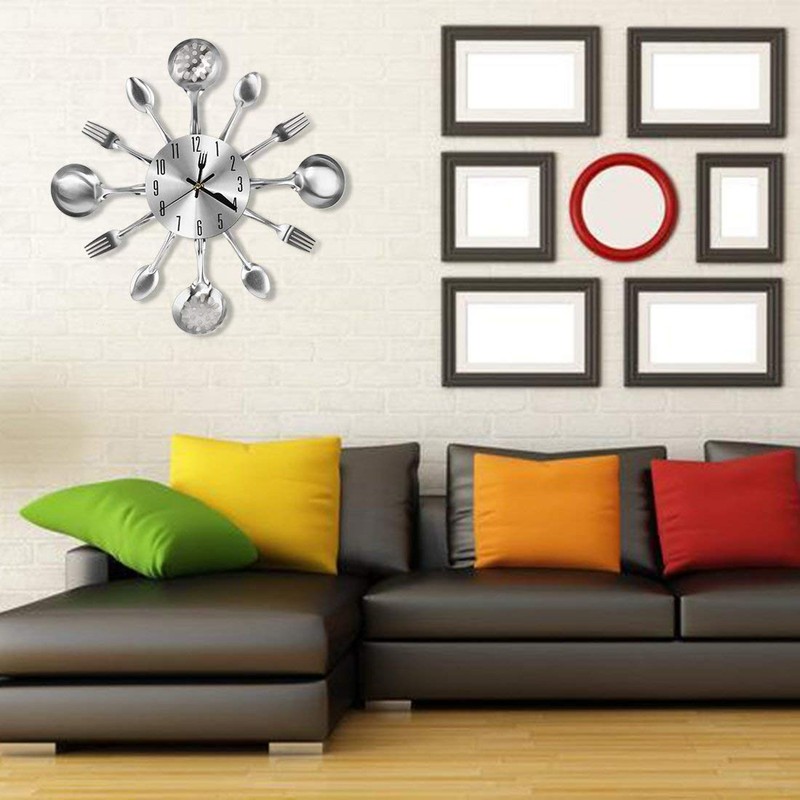 CIGERA 14" Kitchen Cutlery Wall Clock with Forks and Spoons