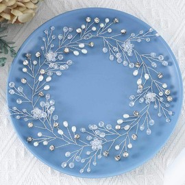 Handcess Bride Wedding Crystal Hair Vine Pearl Silver Headpiece Rhinestone Bridal Hair Accessories for Women and Girls (Silver)