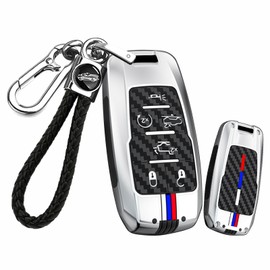 ontto luminous car key fob cover fit for Dodge Ram 1500 2500 3500 4500 5500 2019 2020 2023 2024 2025 key holder Metal Smart Shell case keyring keychain auto styling Accessories 6 buttons Silver B